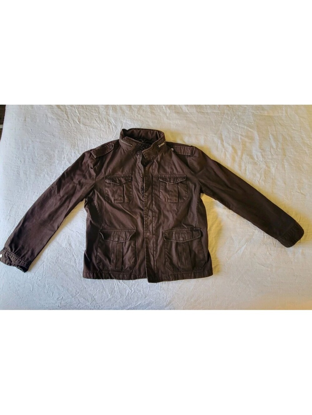 Zara Man Basic Brown Cotton Military Field Utility Jacket Men's XXL Full Zip...